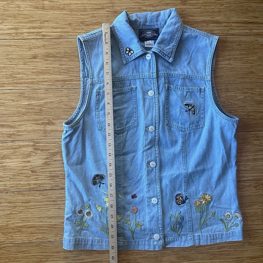 Vintage Cedar Creek Denim Embroidered Vest Women's Size Small Cottagecore 90s - Picture 5 of 9